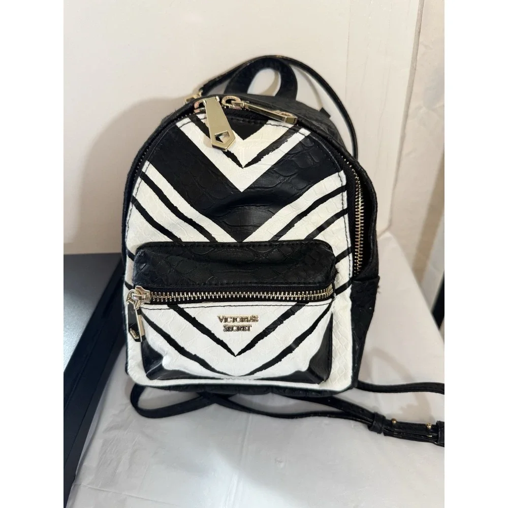 Victoria's Secret Black And White Chevron Mini Backpack